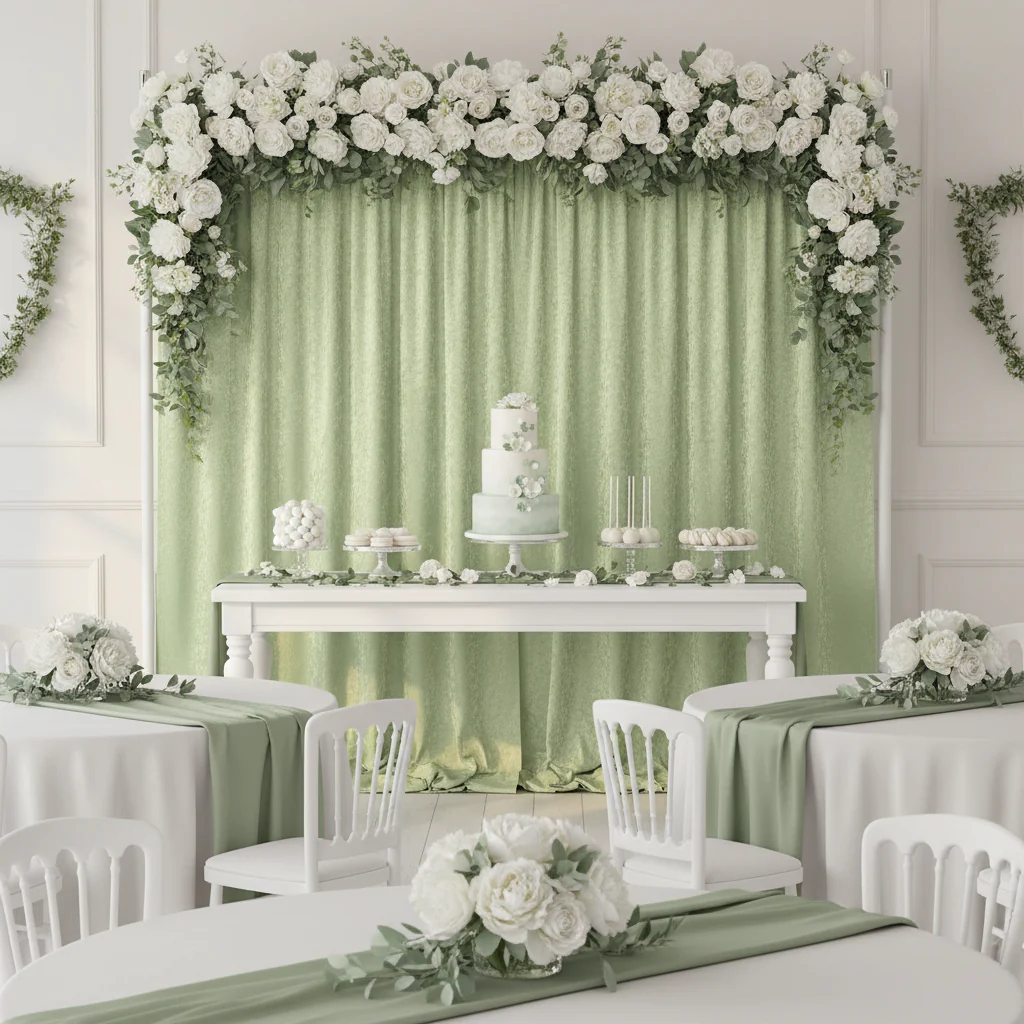 Velvet 12ft H x 52" W Drape/Backdrop Curtain Panel - Sage Green - Image 3