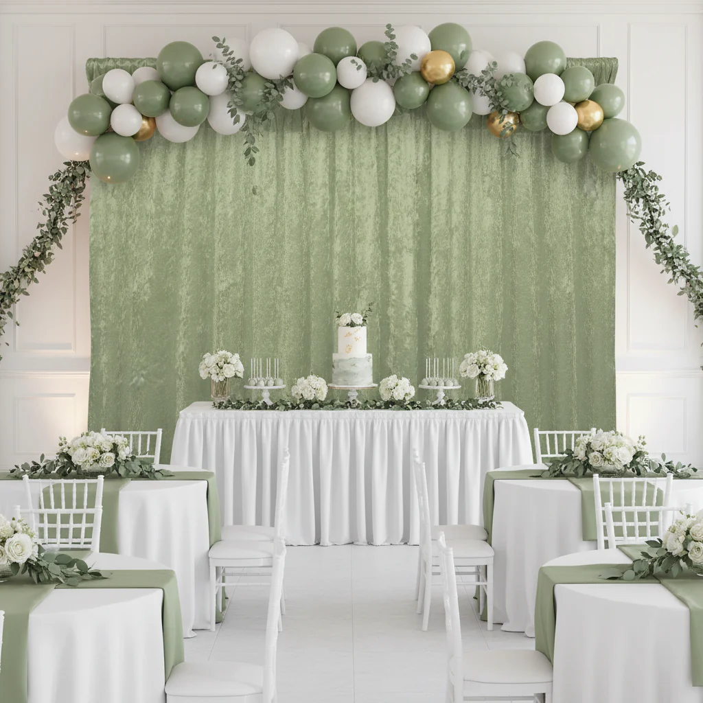 Velvet 12ft H x 52" W Drape/Backdrop Curtain Panel - Sage Green - Image 5