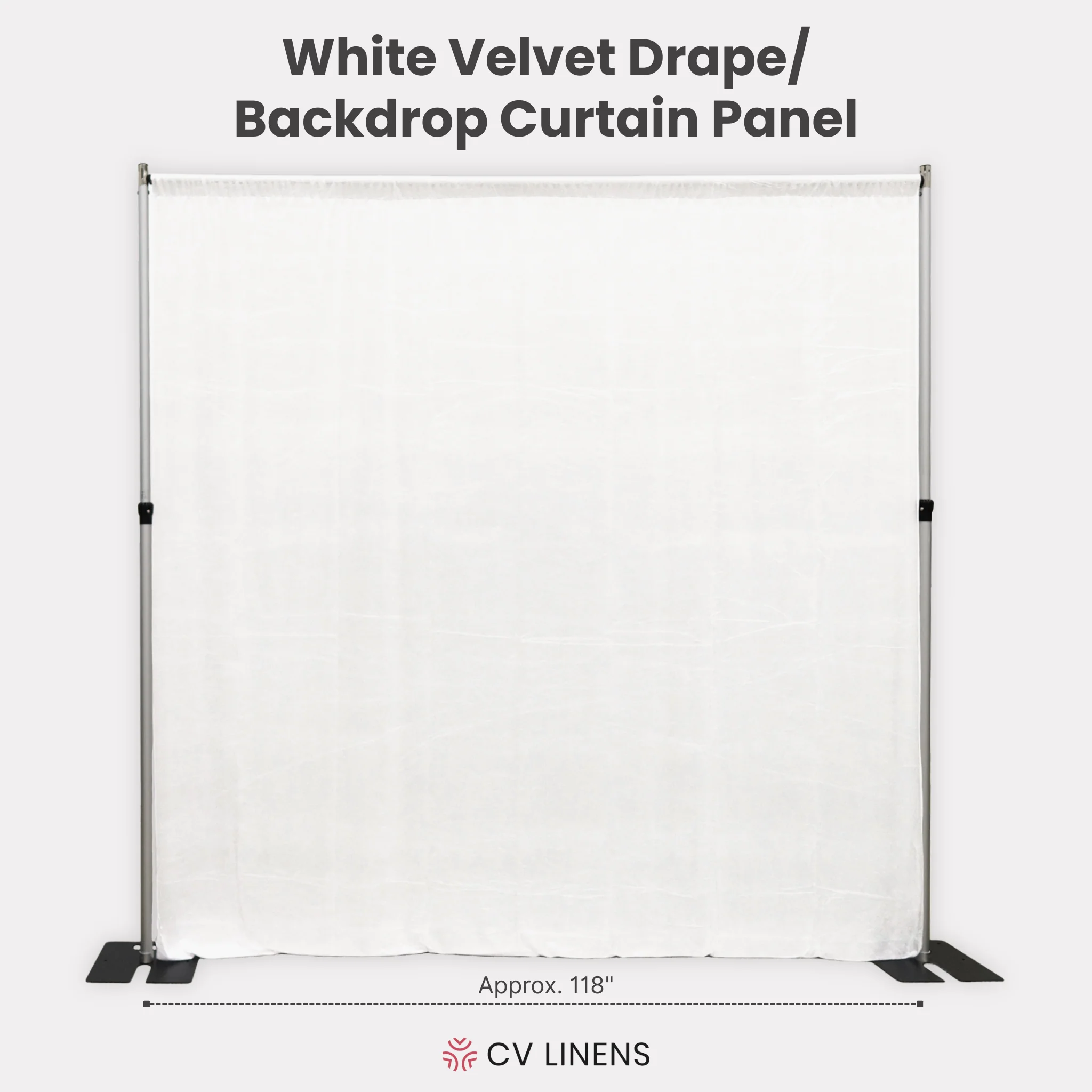 Velvet 12ft H x 118" W Drape/Backdrop Curtain Panel - White - Image 2