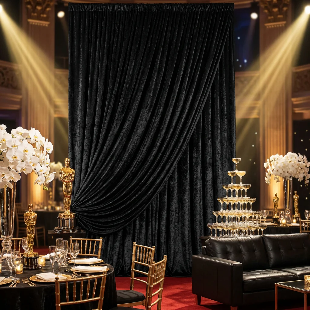 Velvet 12ft H x 52" W Drape/Backdrop Curtain Panel - Black - Image 2