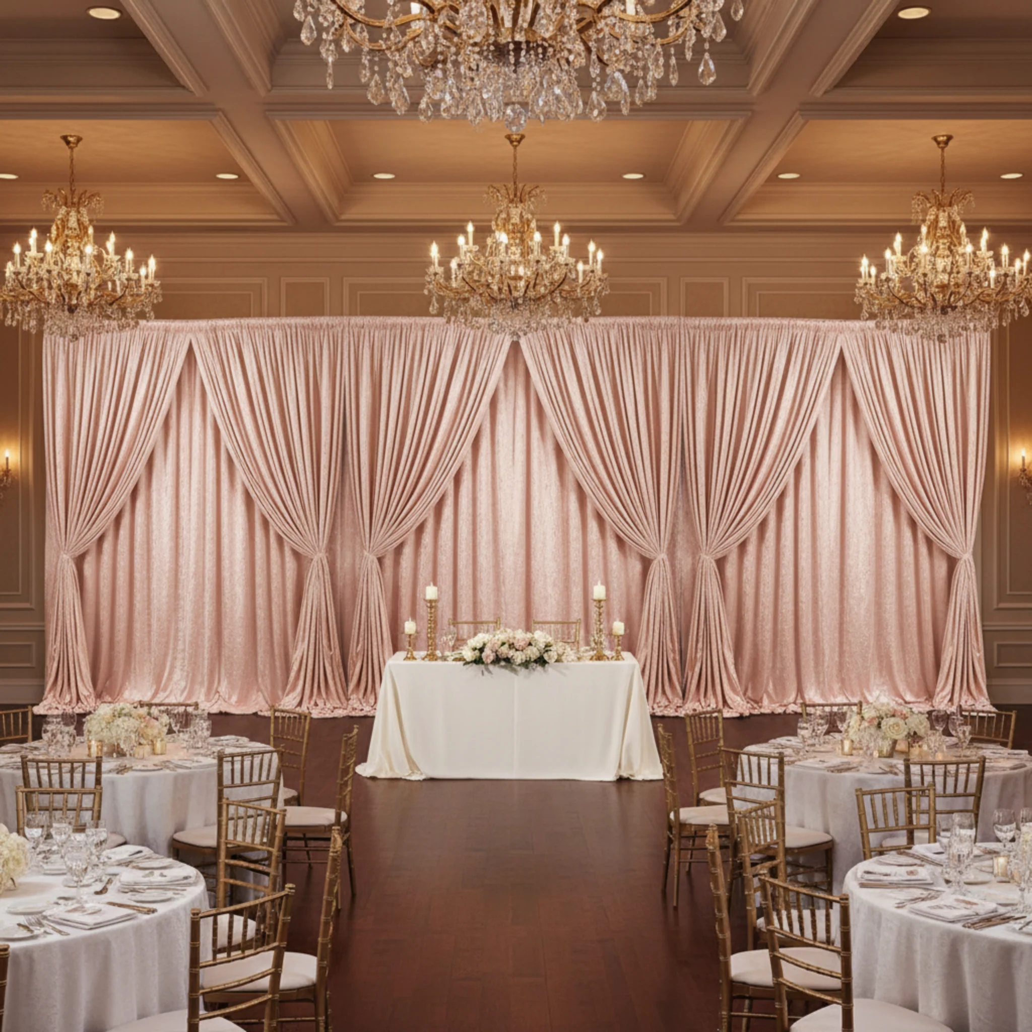 Velvet 12ft H x 52" W Drape/Backdrop Curtain Panel - Blush/Rose Gold - Image 3