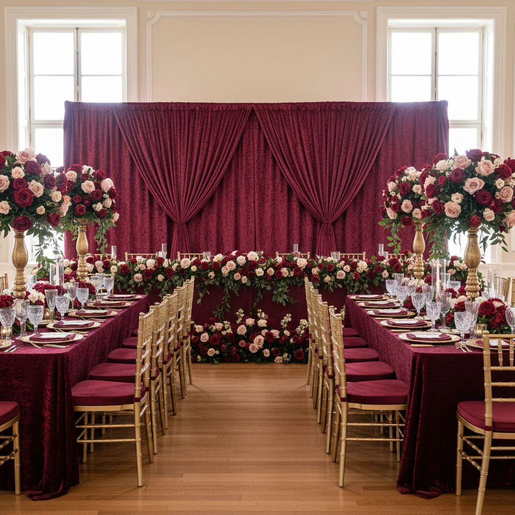 Velvet 12ft H x 52" W Drape/Backdrop Curtain Panel - Burgundy - Image 3