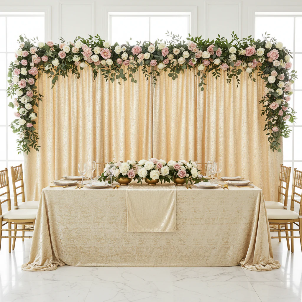 Velvet 12ft H x 52" W Drape/Backdrop Curtain Panel - Champagne - Image 2