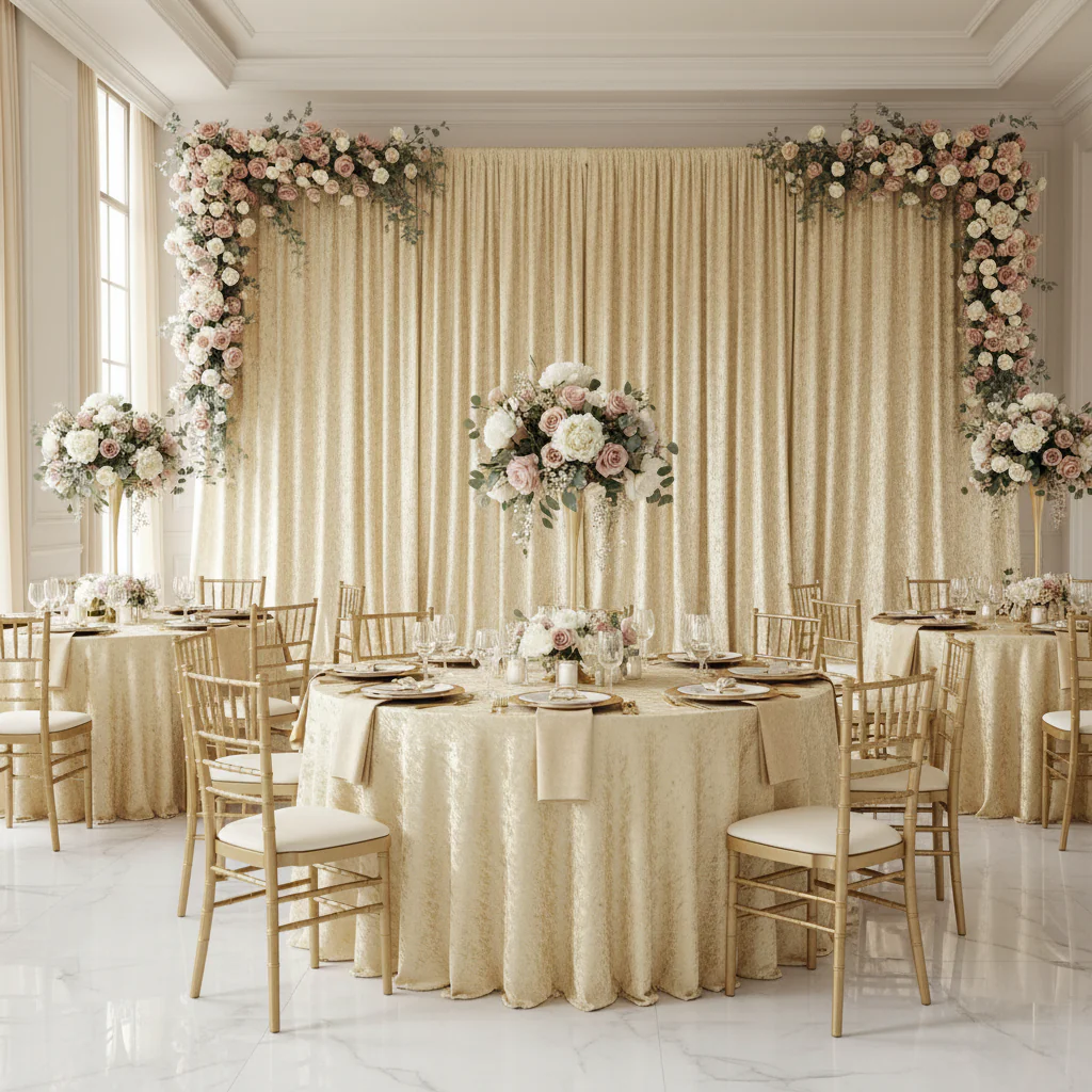 Velvet 12ft H x 52" W Drape/Backdrop Curtain Panel - Champagne - Image 3