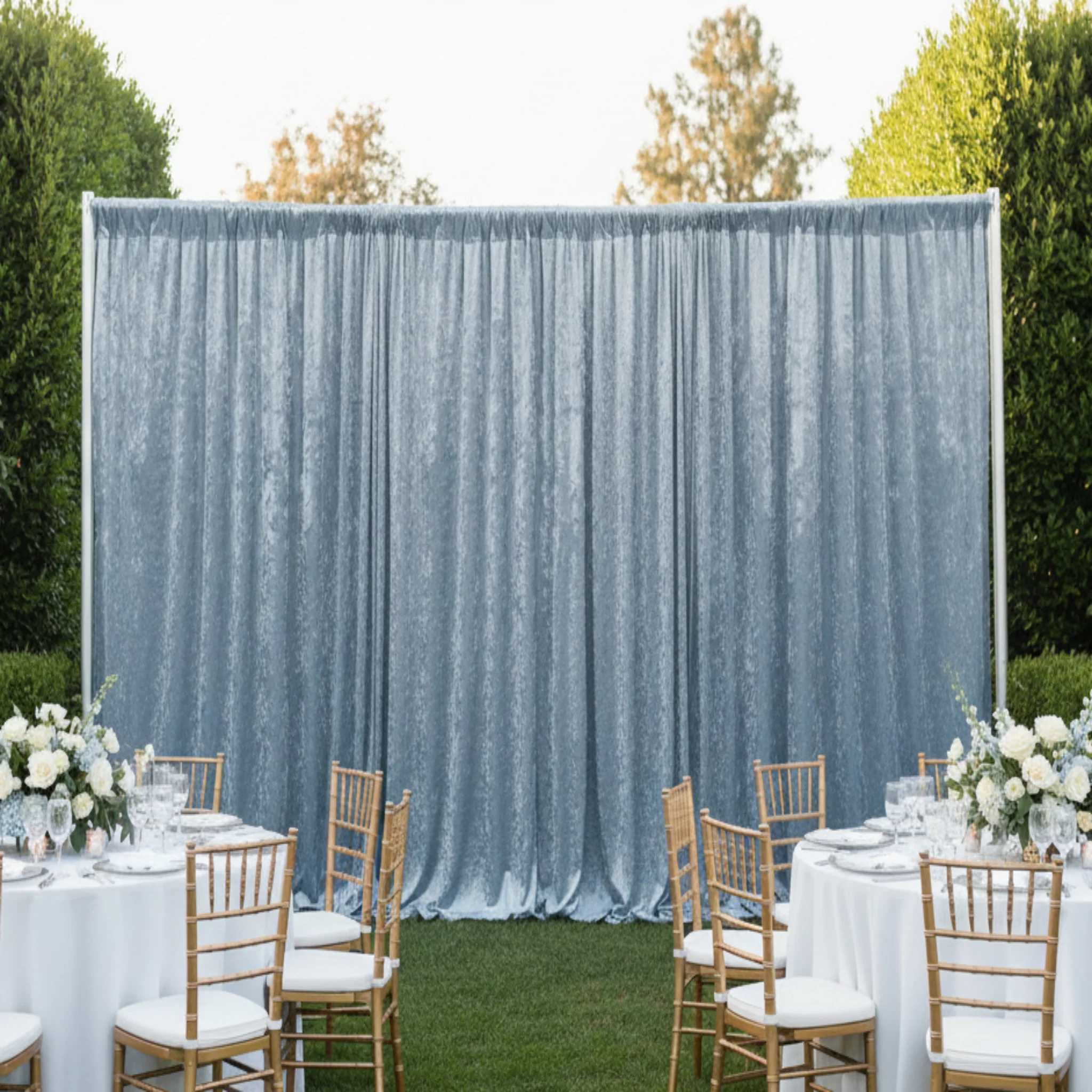 Velvet 12ft H x 52" W Drape/Backdrop Curtain Panel - Dusty Blue - Image 3