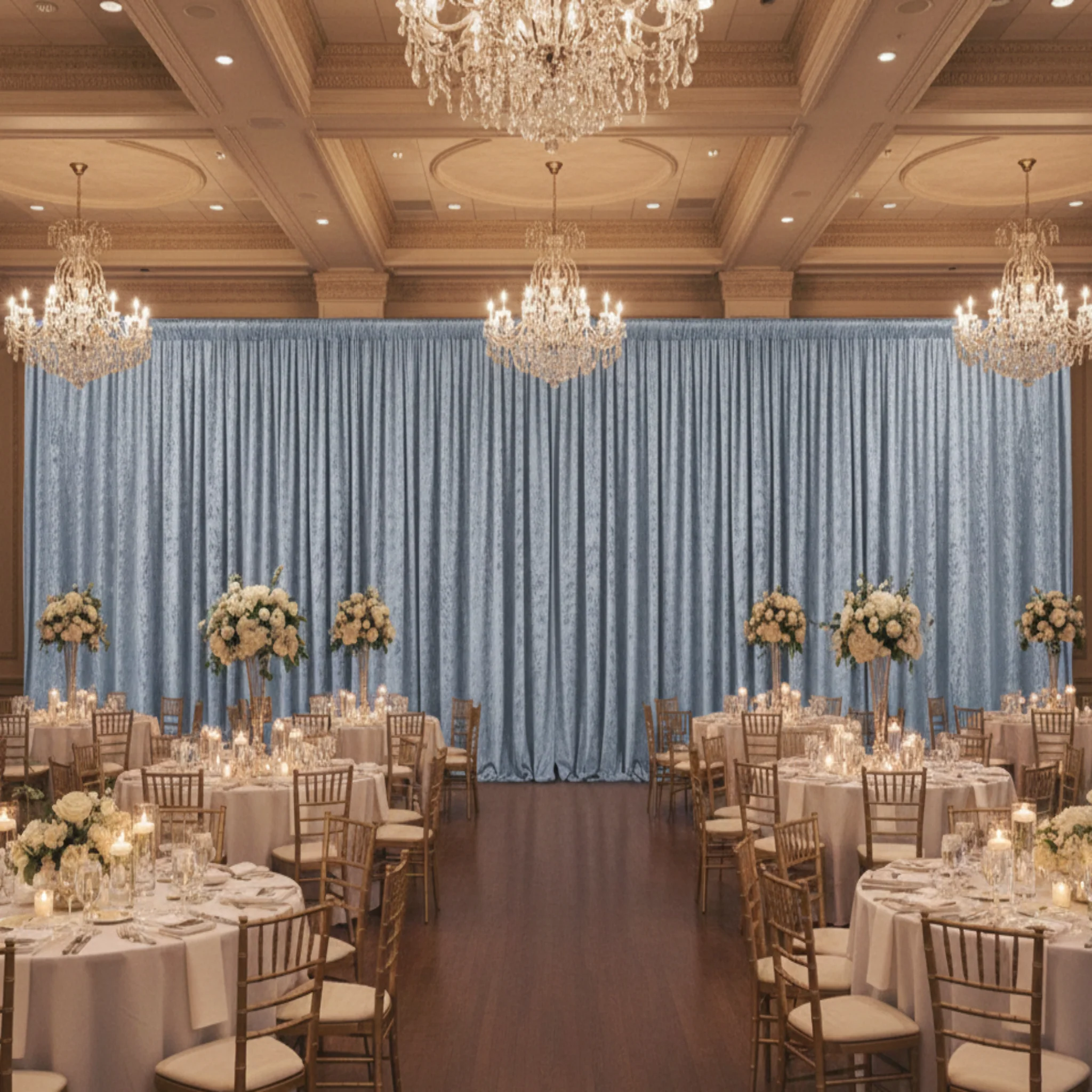 Velvet 12ft H x 52" W Drape/Backdrop Curtain Panel - Dusty Blue - Image 4