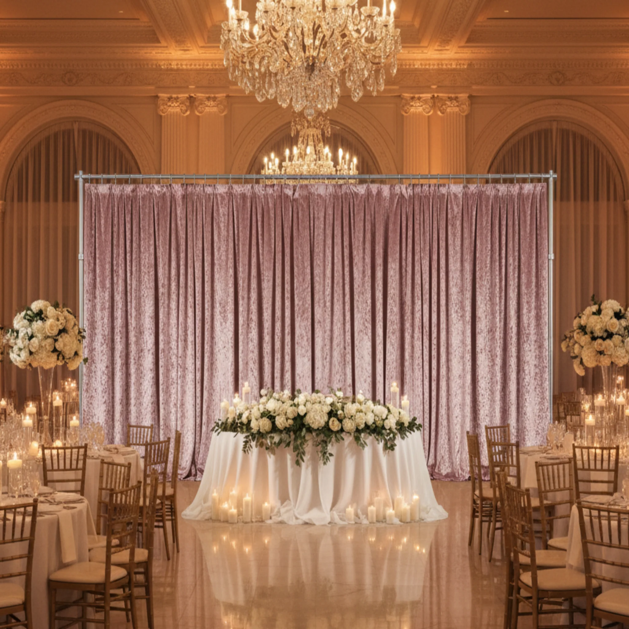 Velvet 12ft H x 52" W Drape/Backdrop Curtain Panel - Dusty Rose/Mauve - Image 3