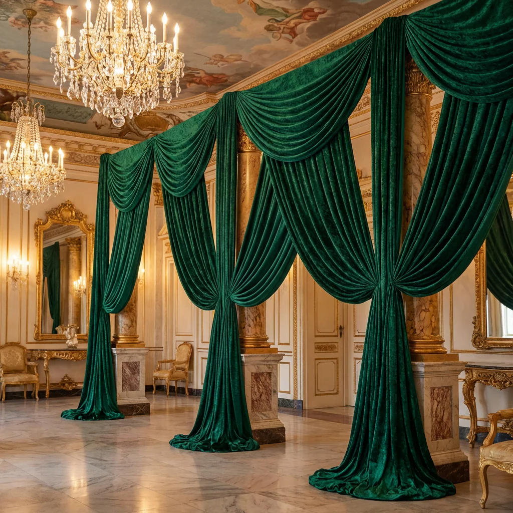 Velvet 12ft H x 52" W Drape/Backdrop Curtain Panel - Emerald Green - Image 4
