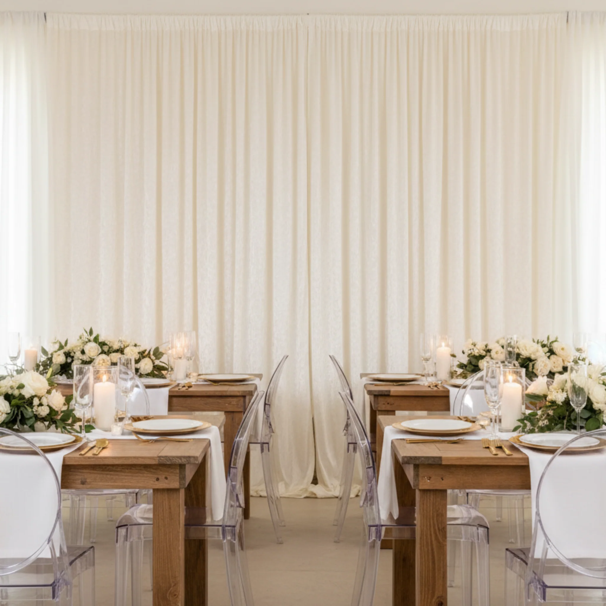 Velvet 12ft H x 52" W Drape/Backdrop Curtain Panel - Ivory - Image 3
