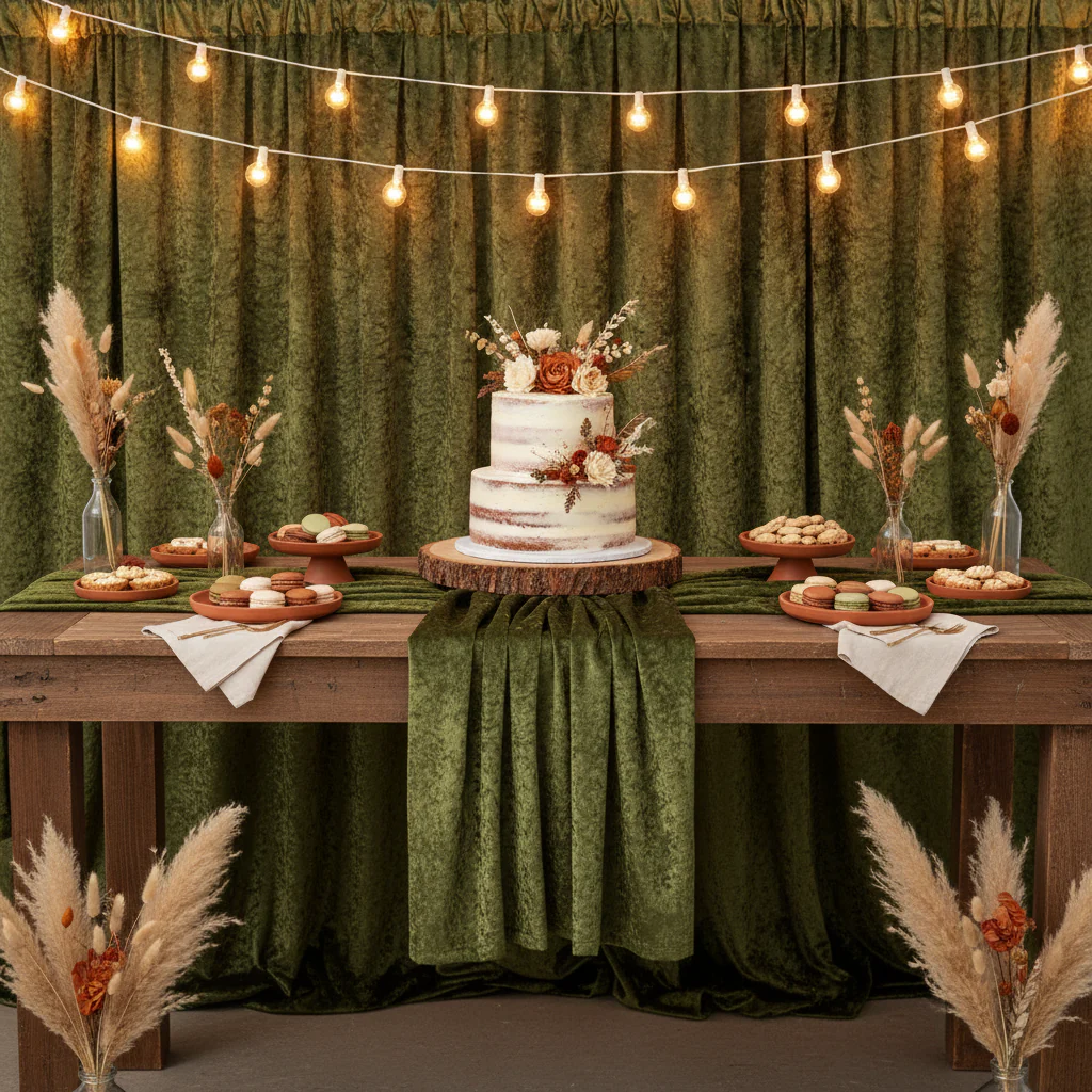 Velvet 12ft H x 52" W Drape/Backdrop Curtain Panel - Olive Green - Image 2