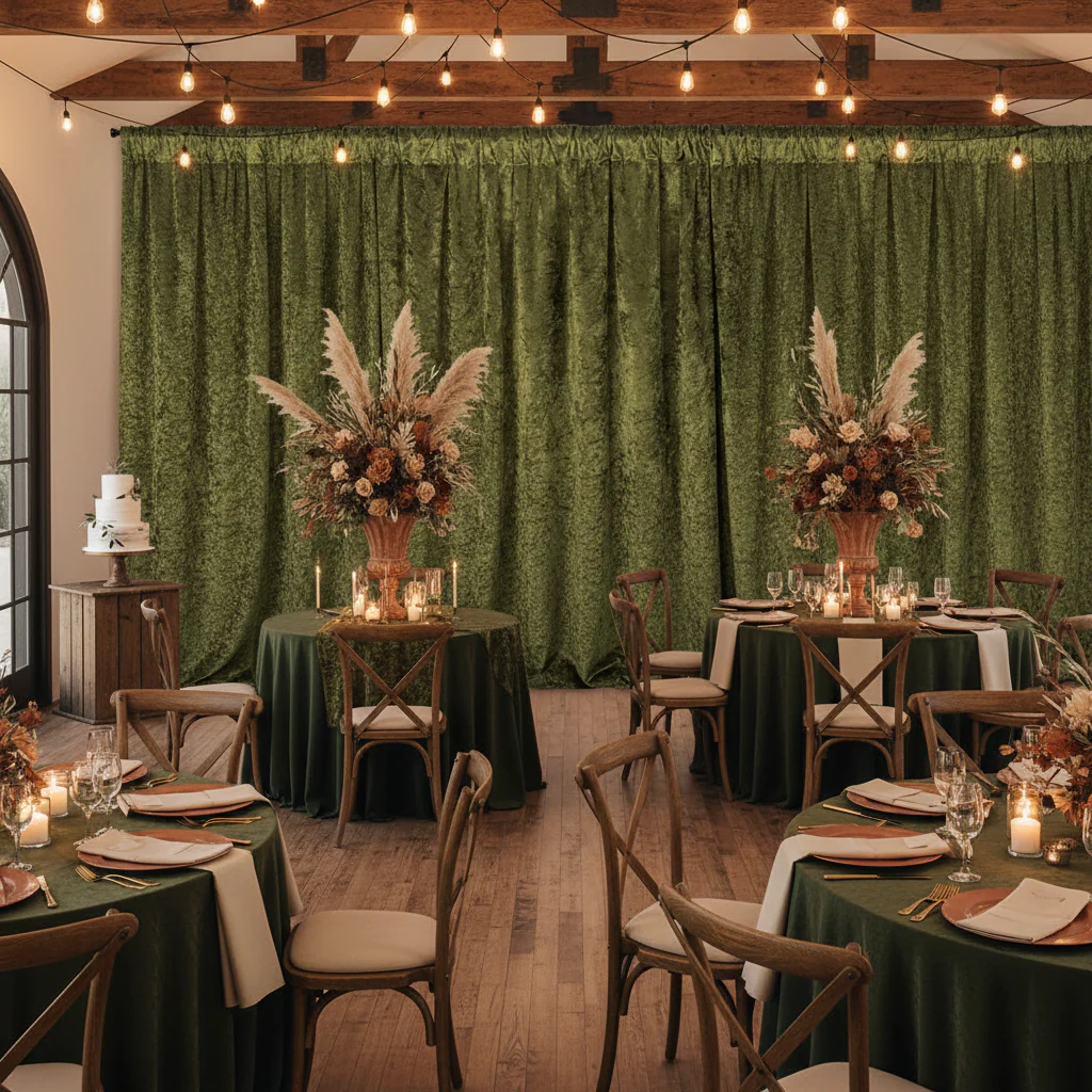 Velvet 12ft H x 52" W Drape/Backdrop Curtain Panel - Olive Green - Image 3