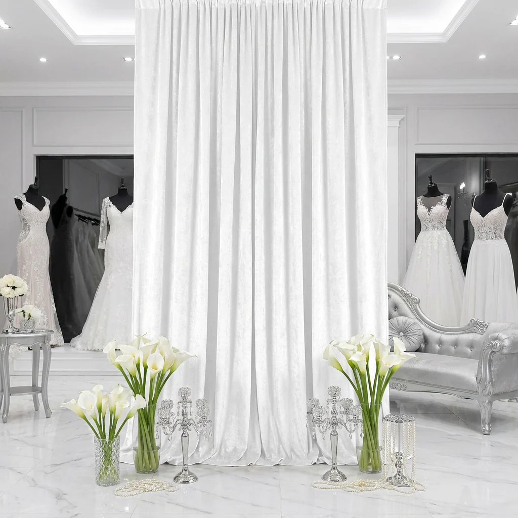 Velvet 12ft H x 52" W Drape/Backdrop Curtain Panel - White - Image 2