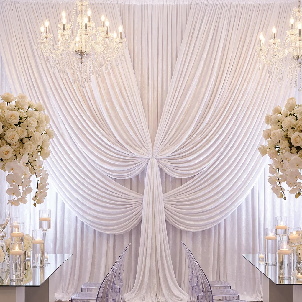 Velvet 12ft H x 52" W Drape/Backdrop Curtain Panel - White - Image 3