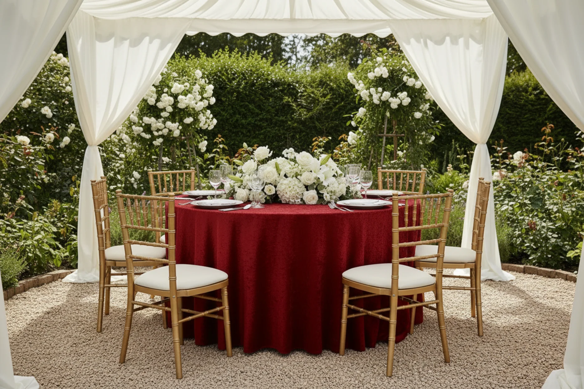 Velvet 132" Round Tablecloth - Apple Red - Image 7