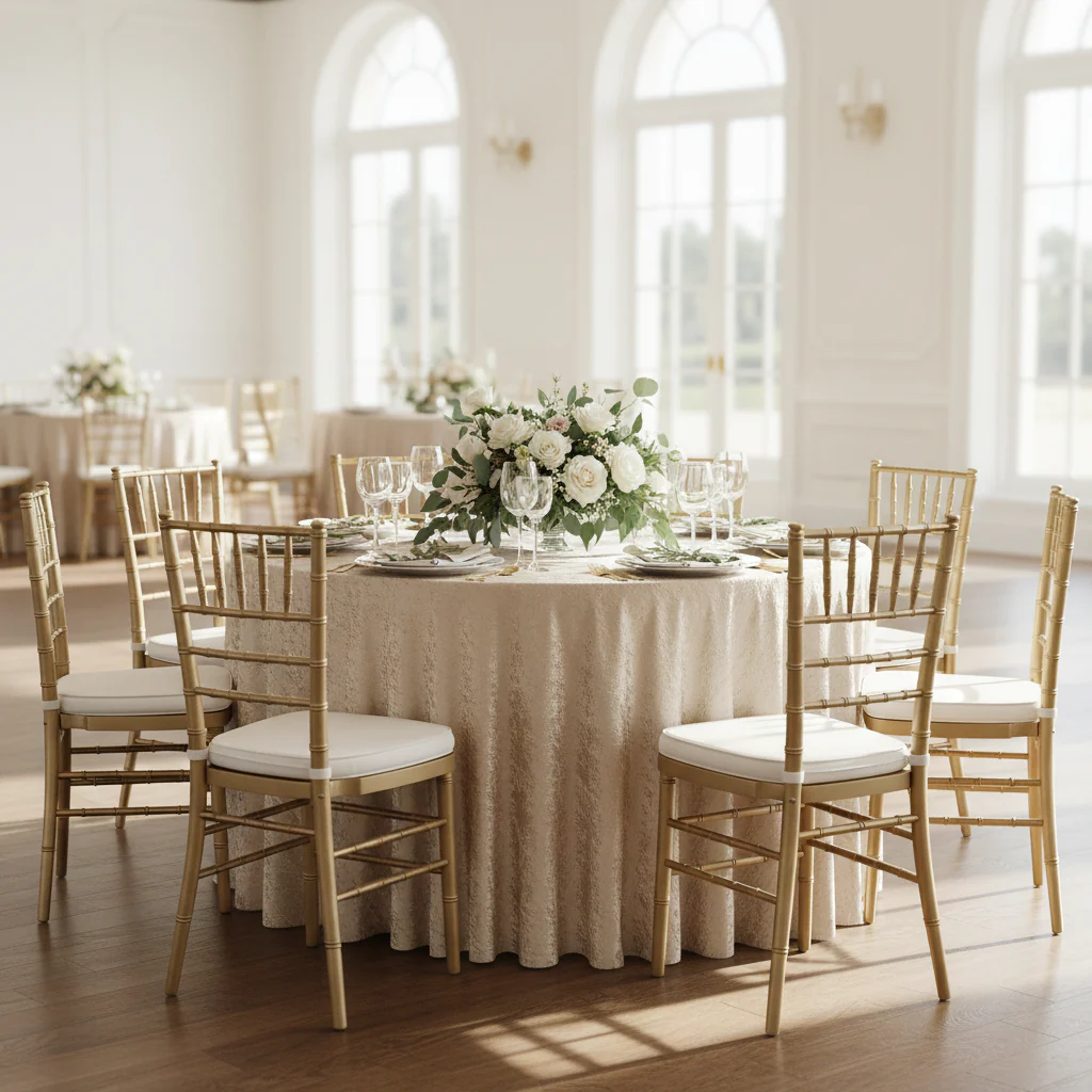 Velvet 132" Round Tablecloth - Beige - Image 5