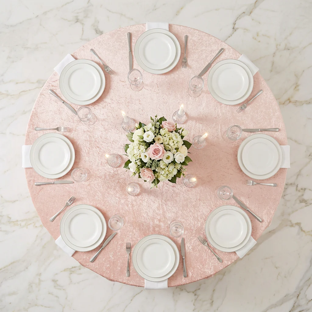 Velvet 132" Round Tablecloth - Blush/Rose Gold - Image 3