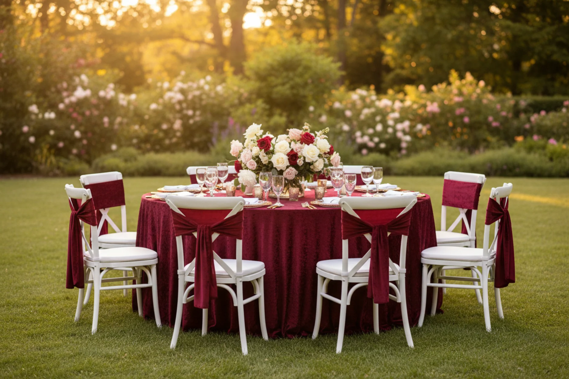Velvet 132" Round Tablecloth - Cabernet - Image 3