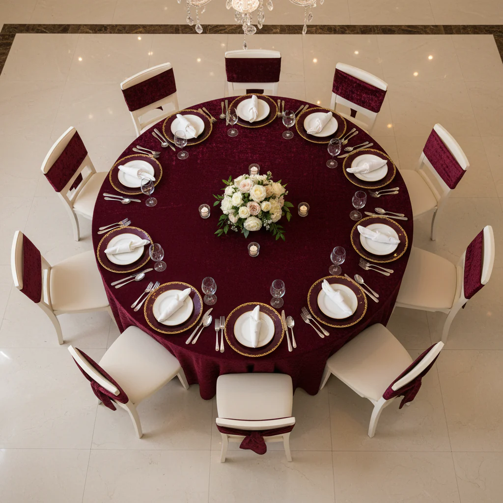 Velvet 132" Round Tablecloth - Cabernet - Image 4