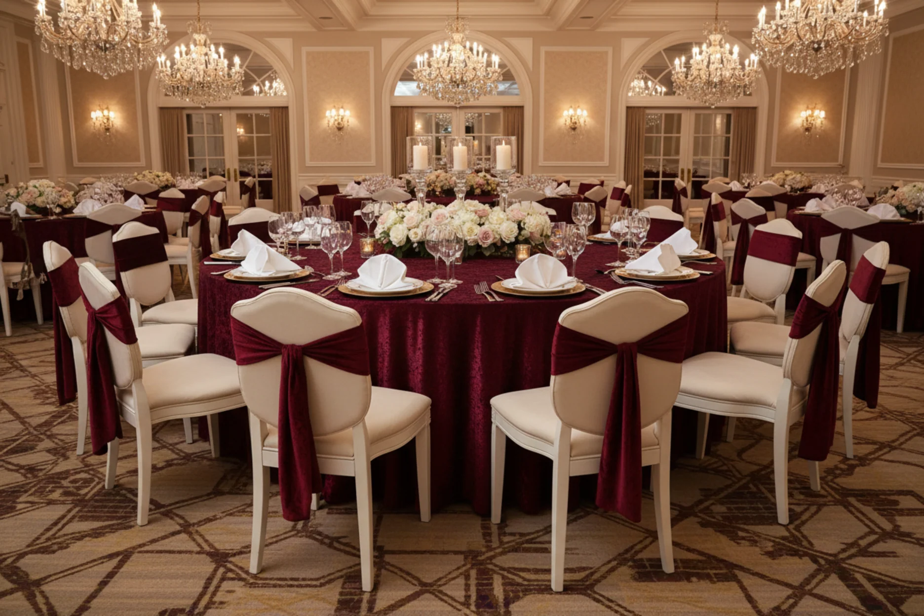 Velvet 132" Round Tablecloth - Cabernet - Image 5