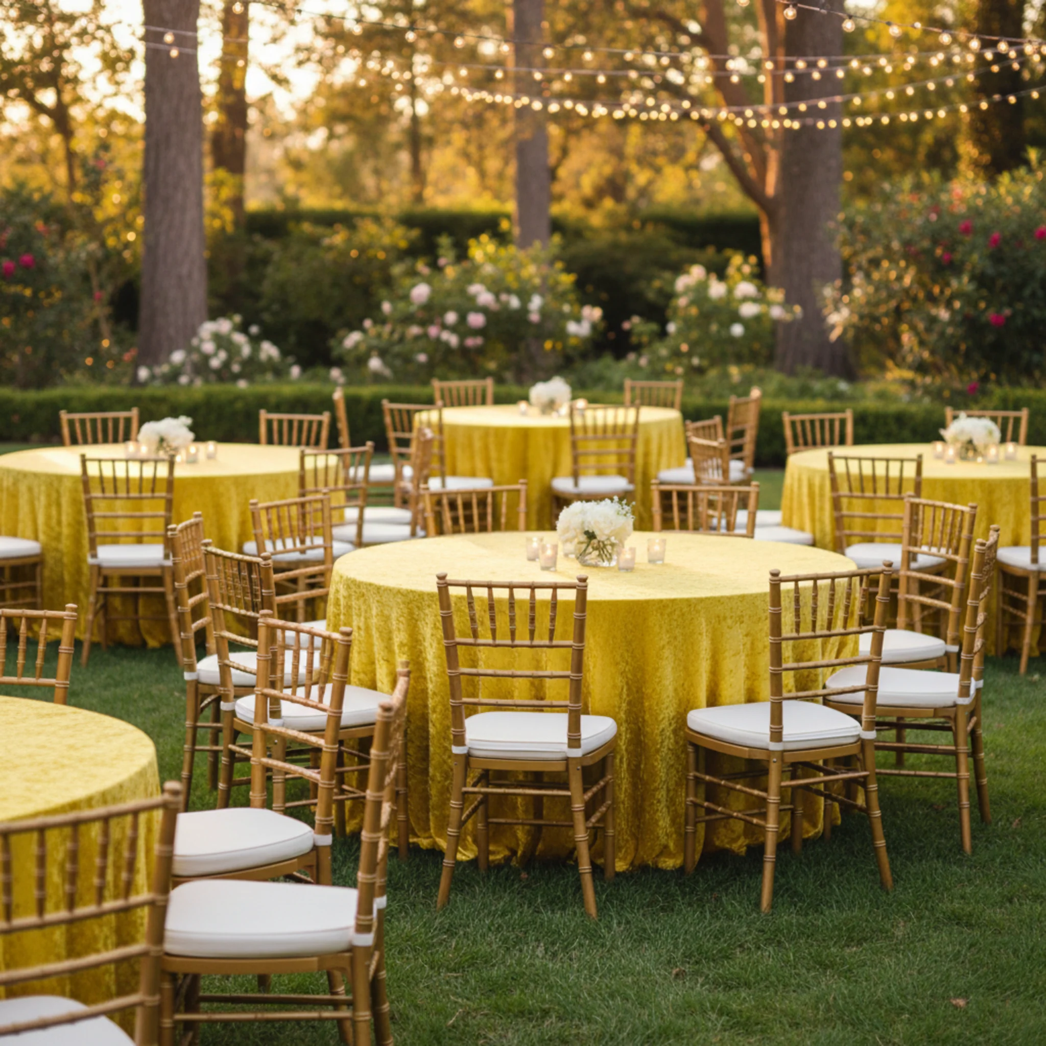 Velvet 132" Round Tablecloth - Canary Yellow - Image 2