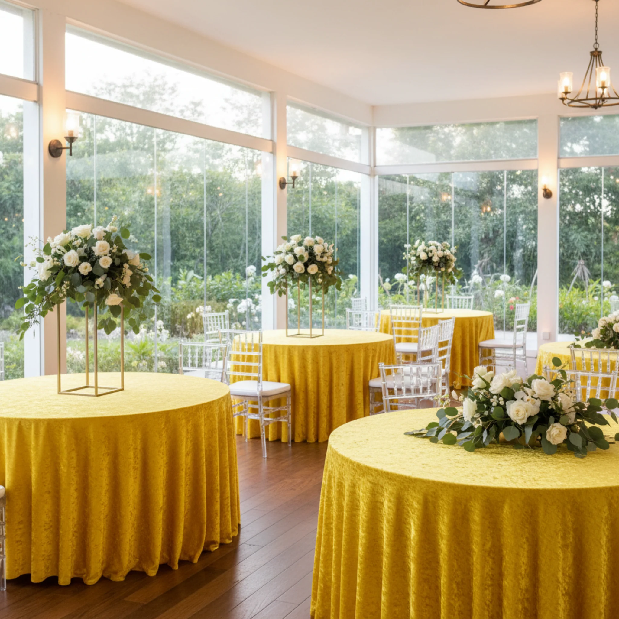 Velvet 132" Round Tablecloth - Canary Yellow - Image 3