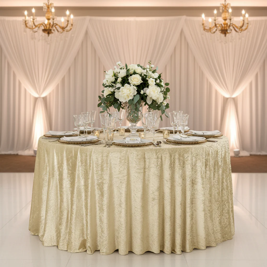 Velvet 132" Round Tablecloth - Champagne - Image 2