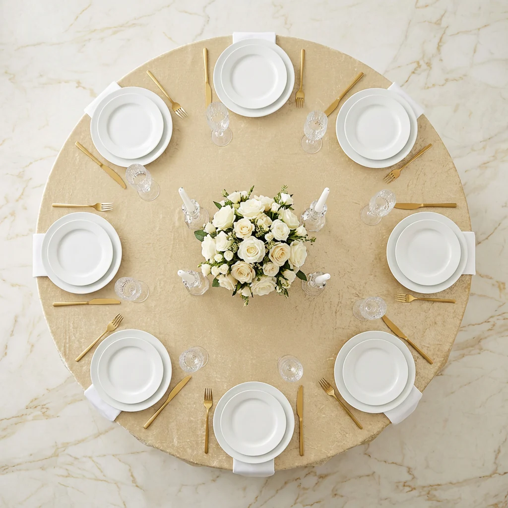 Velvet 132" Round Tablecloth - Champagne - Image 3