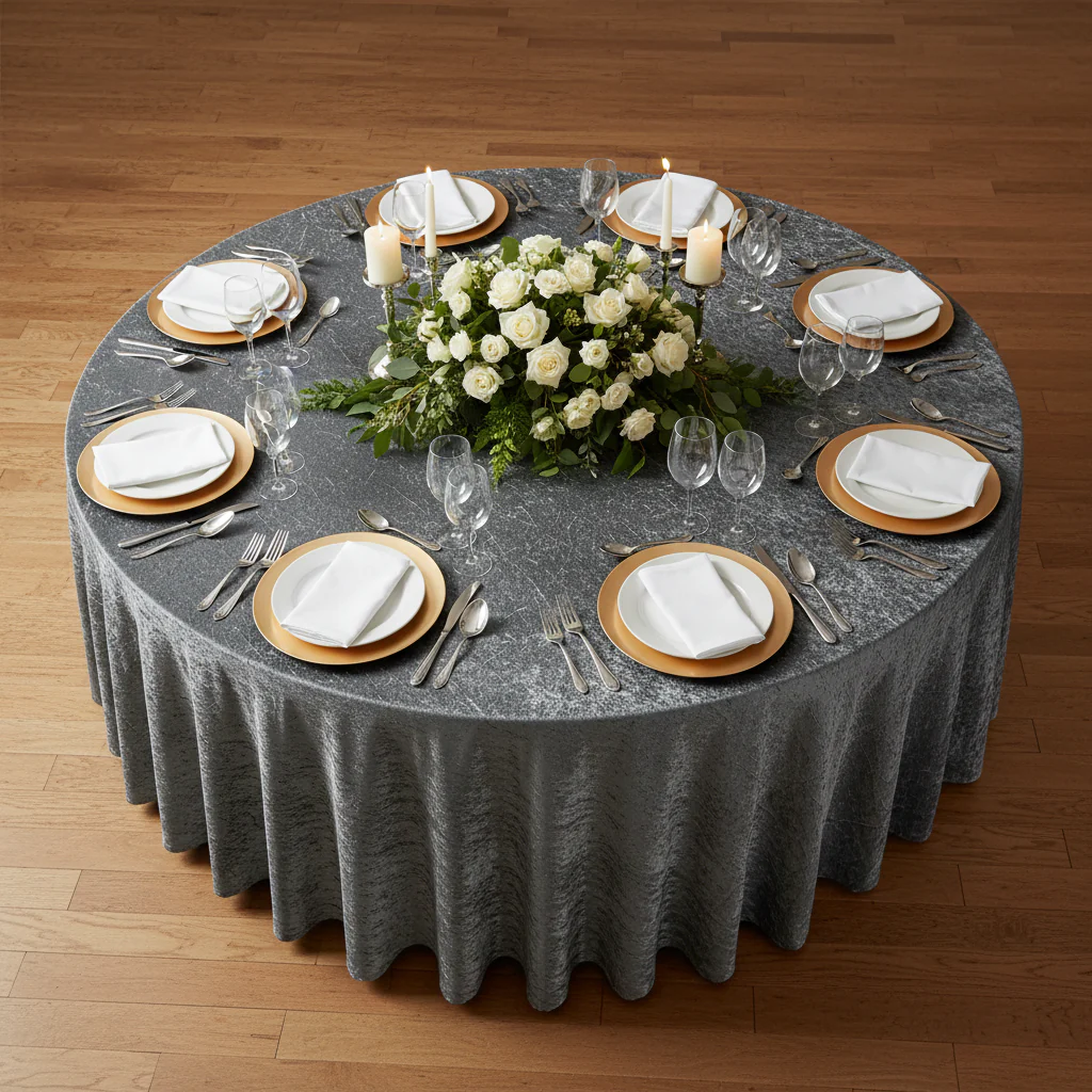 Velvet 132" Round Tablecloth - Charcoal - Image 3