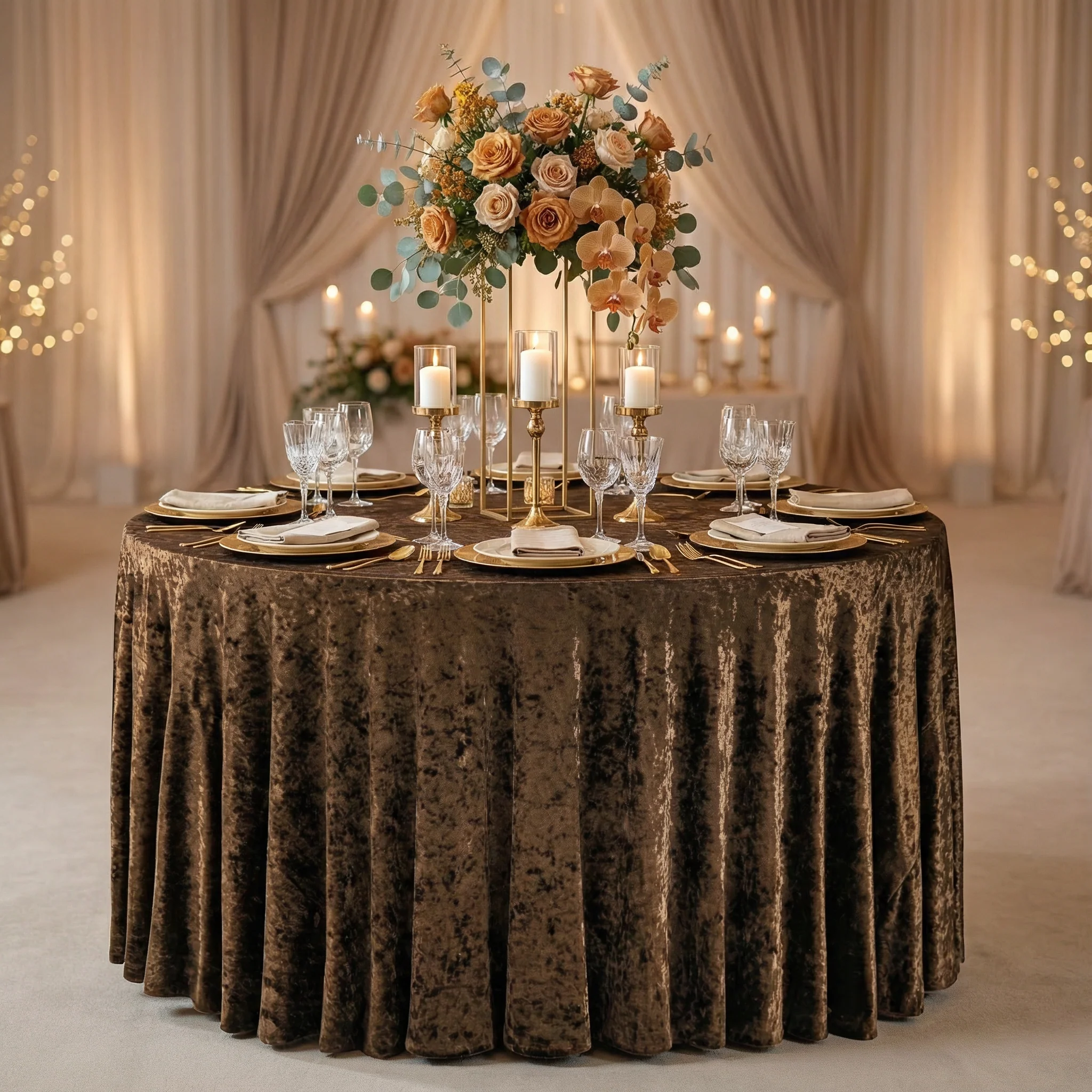 Velvet 132" Round Tablecloth - Chocolate - Image 2