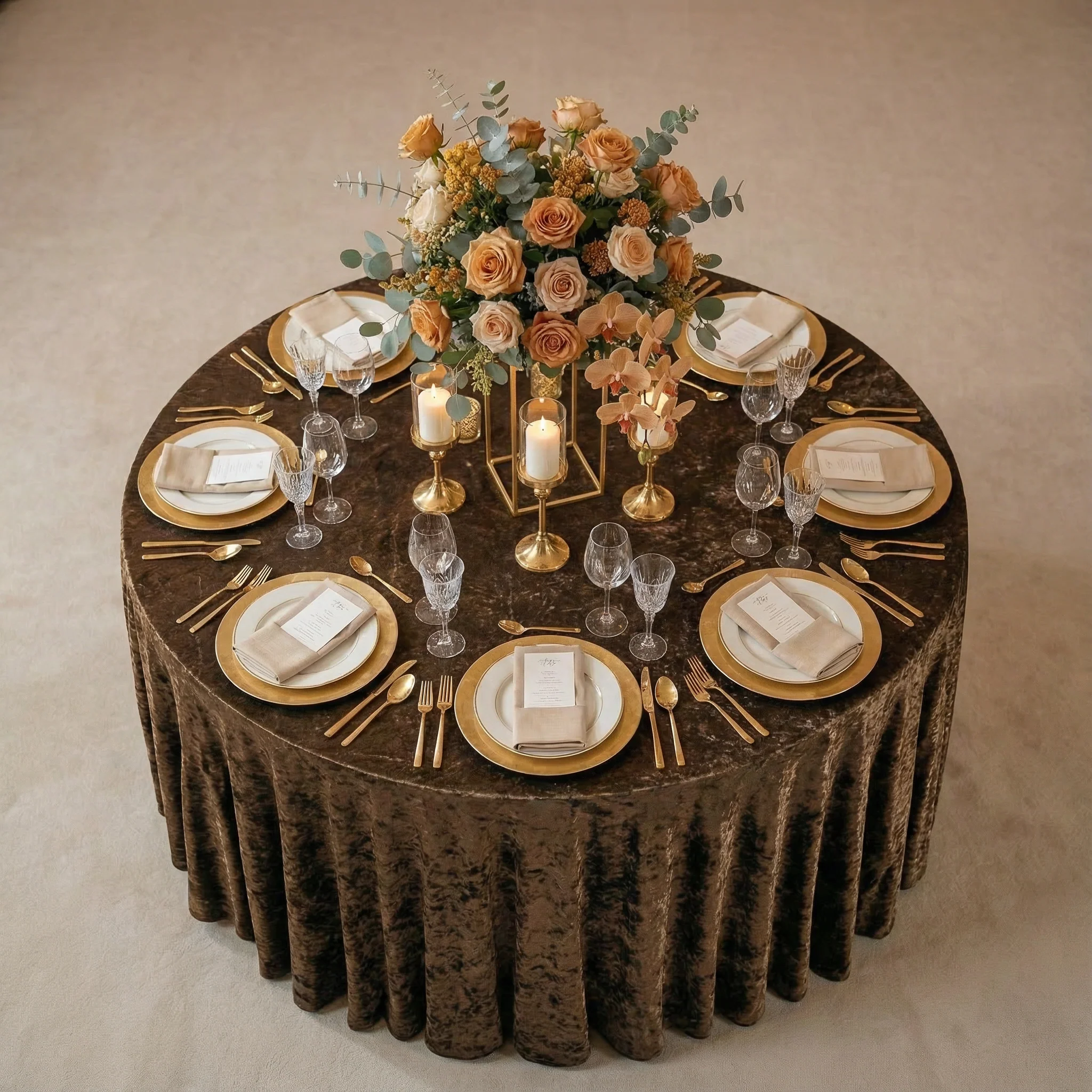 Velvet 132" Round Tablecloth - Chocolate - Image 3