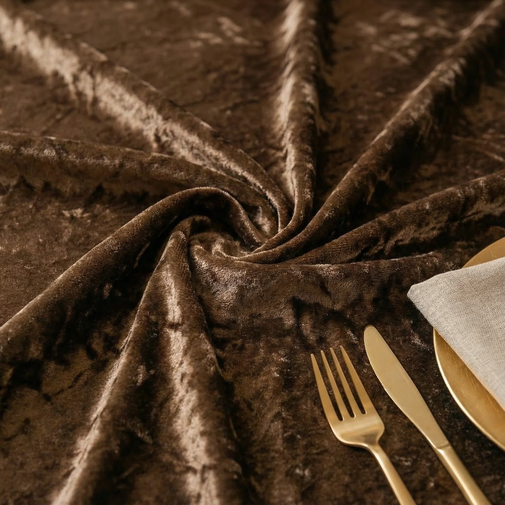 Velvet 132" Round Tablecloth - Chocolate - Image 5