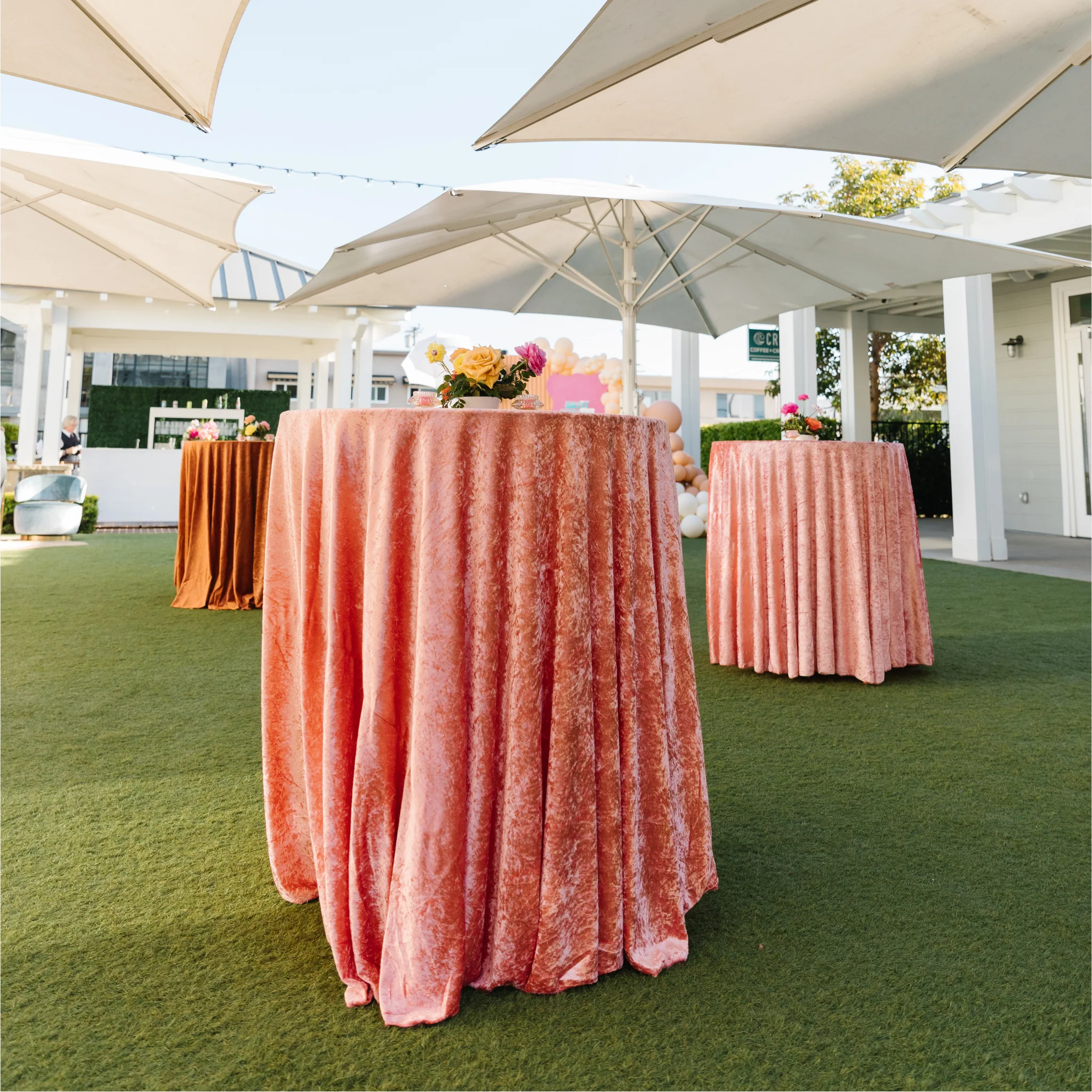 Velvet 132" Round Tablecloth - Coral - Image 7