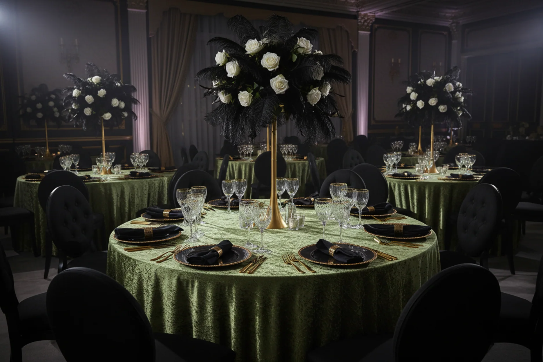Velvet 132" Round Tablecloth - Dark Sage Green - Image 5