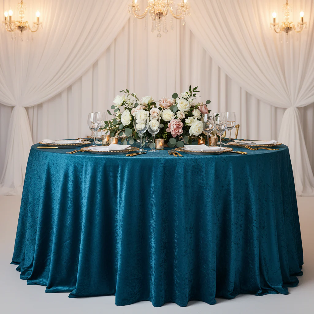 Velvet 132" Round Tablecloth - Dark Teal - Image 2