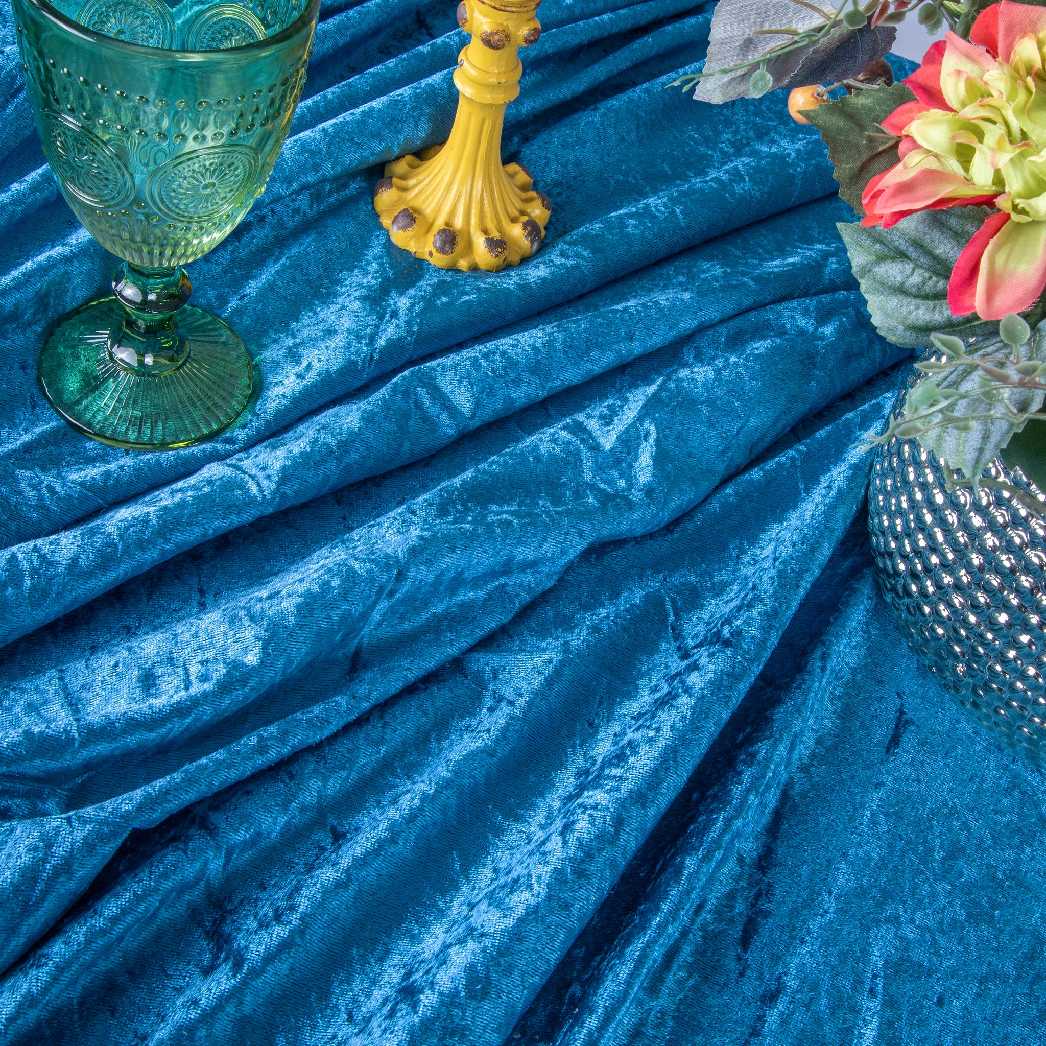 Velvet 132" Round Tablecloth - Dark Teal - Image 4