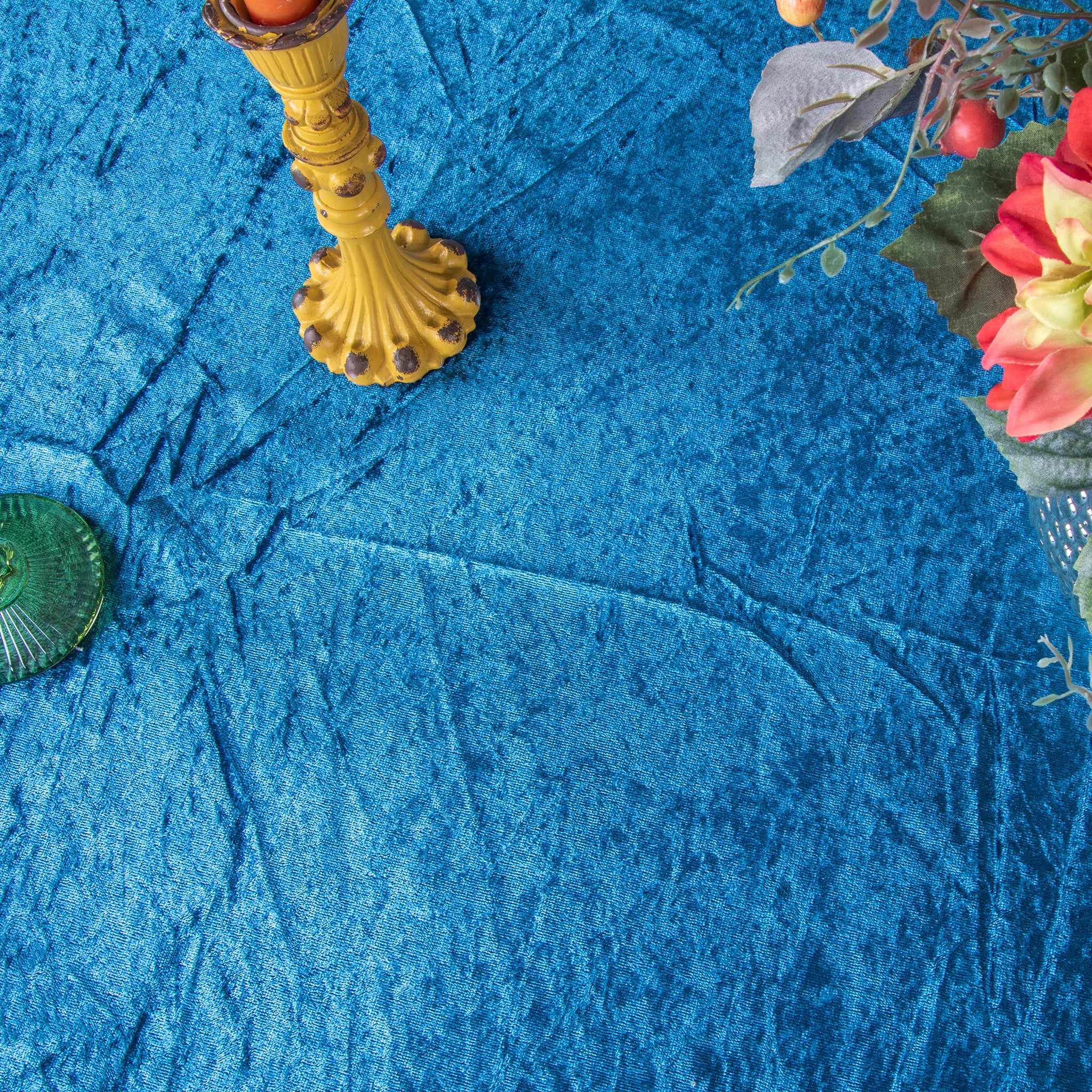 Velvet 132" Round Tablecloth - Dark Teal - Image 5