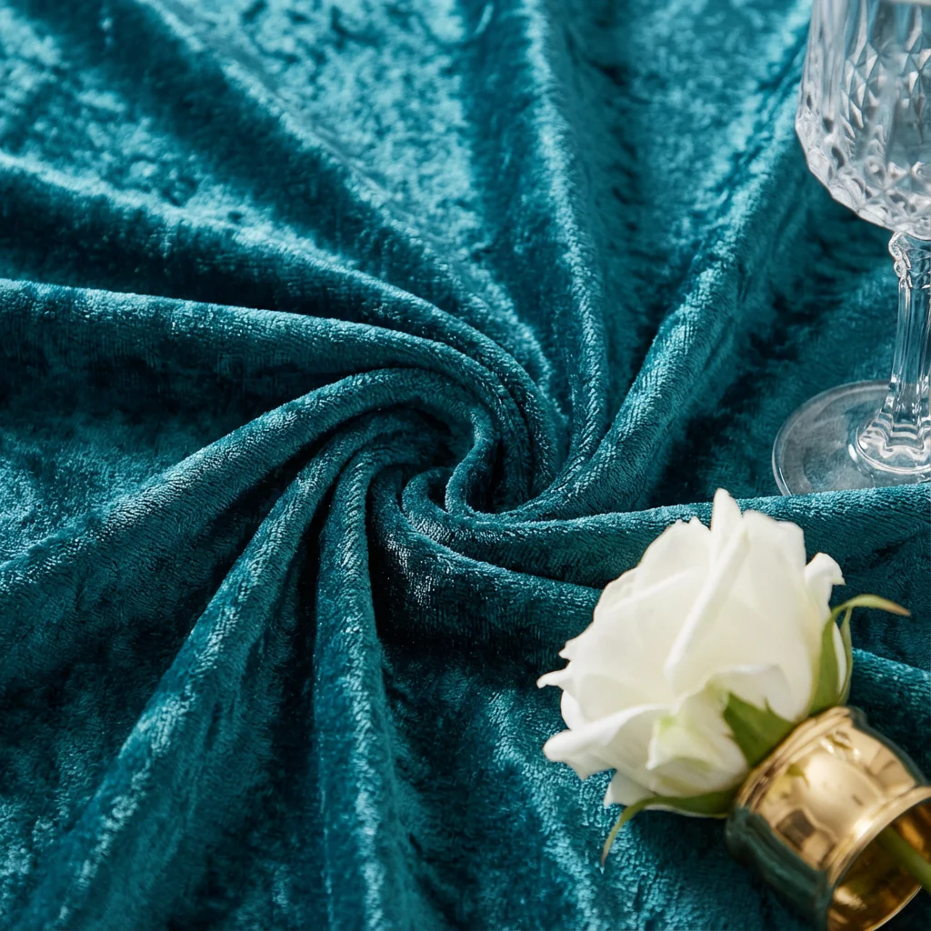 Velvet 120" Round Tablecloth - Dark Turquoise - Image 4