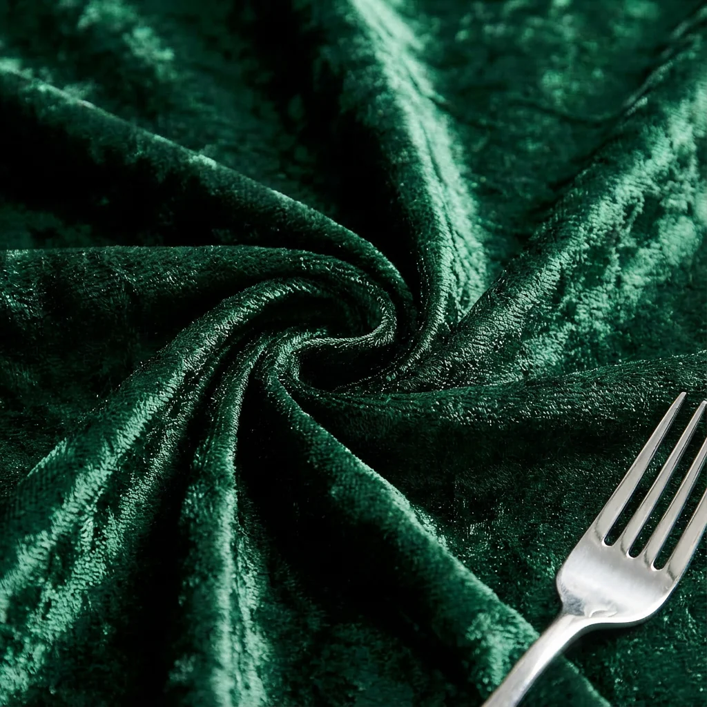 Velvet 132" Round Tablecloth - Emerald Green - Image 3