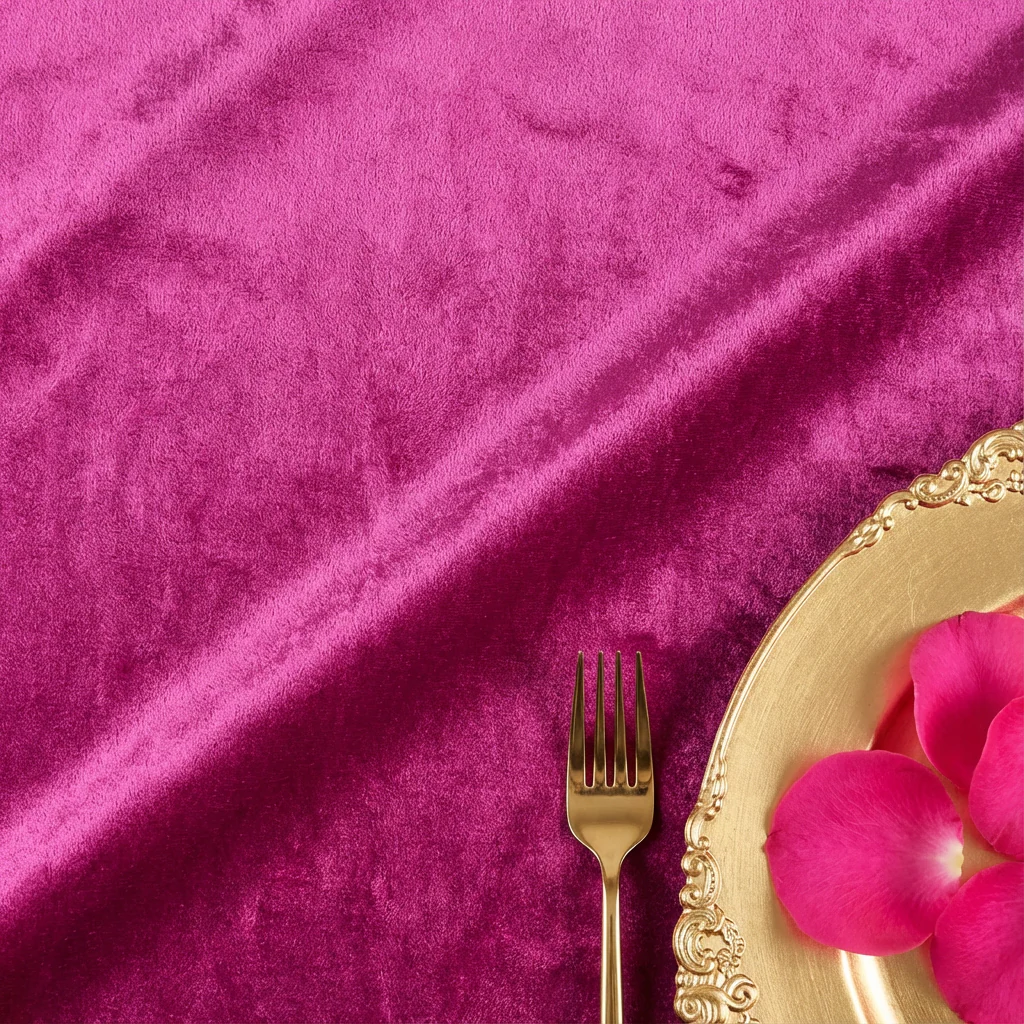 Velvet 132" Round Tablecloth - Magenta - Image 7