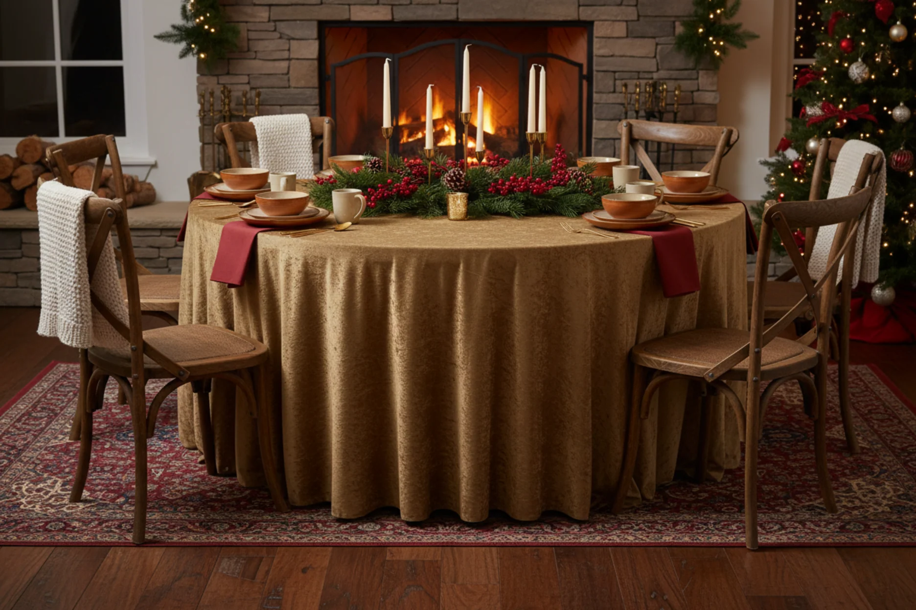 Velvet 132" Round Tablecloth - Mocha Brown - Image 3