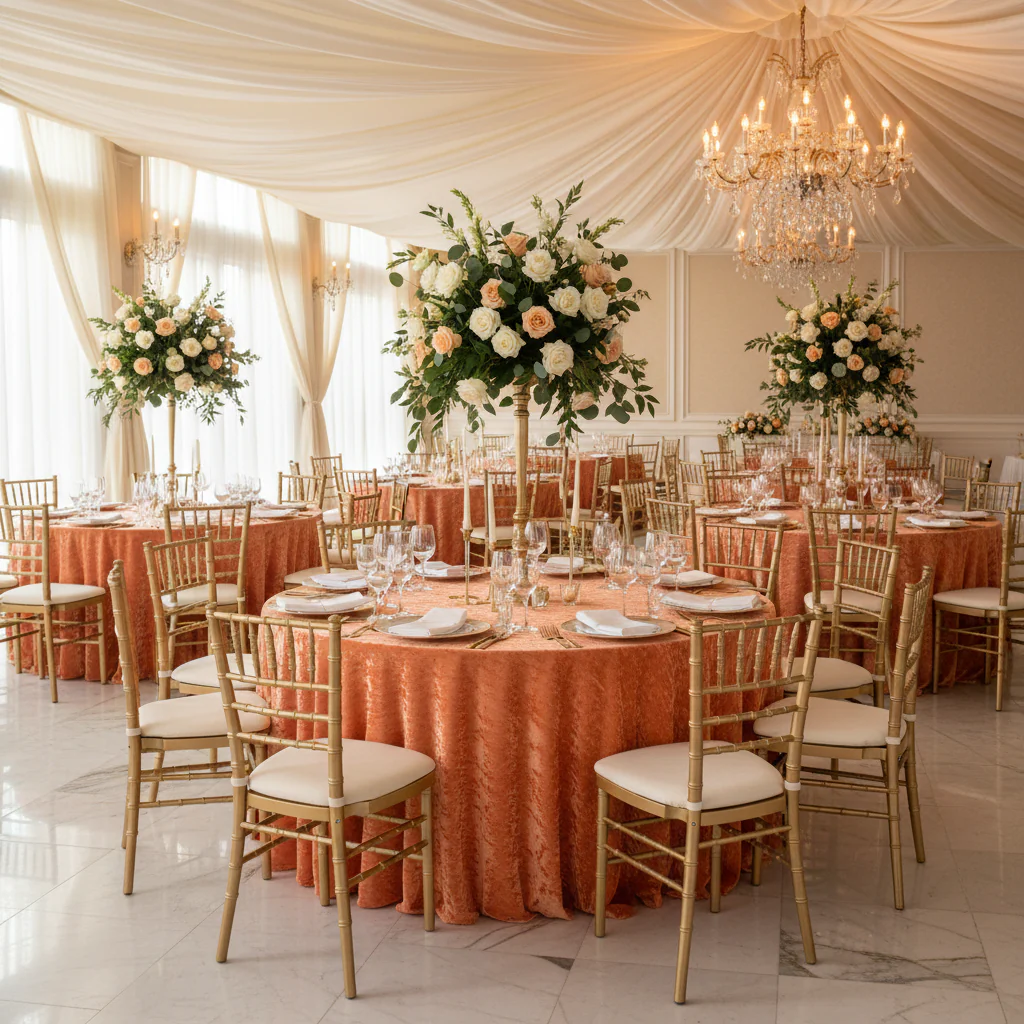 Velvet 132" Round Tablecloth - Orange - Image 3