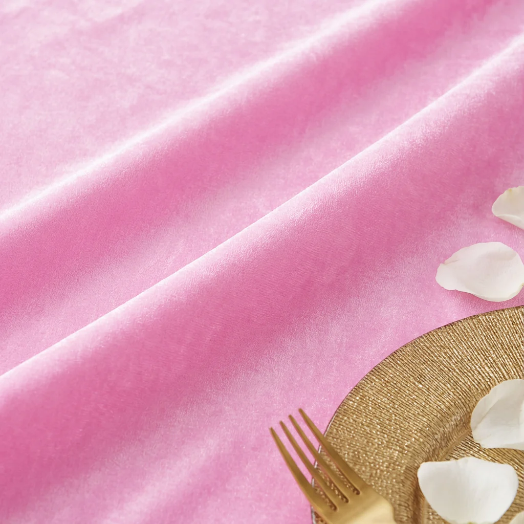 Velvet 132" Round Tablecloth - Pink - Image 5