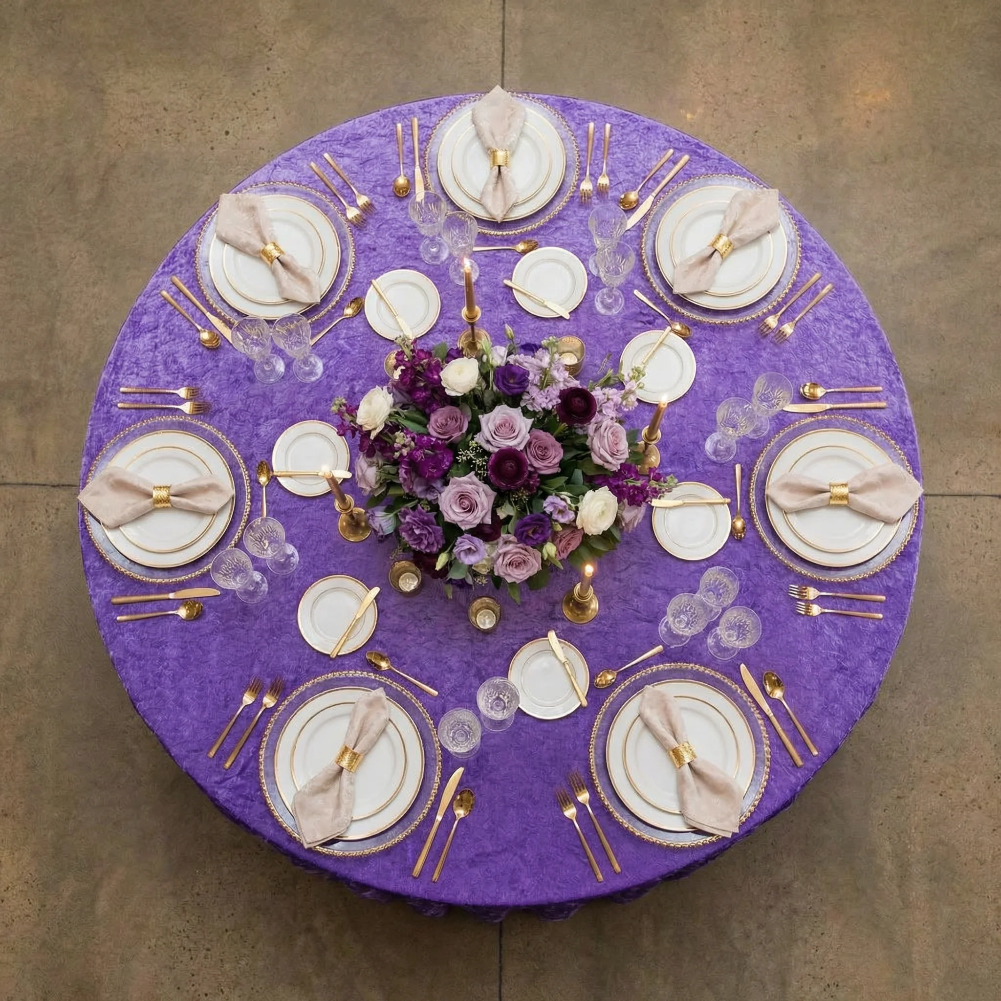 Velvet 132" Round Tablecloth - Purple - Image 3