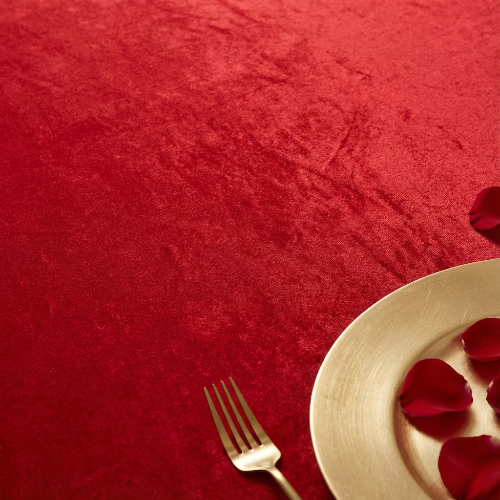 Velvet 132" Round Tablecloth - Red - Image 7