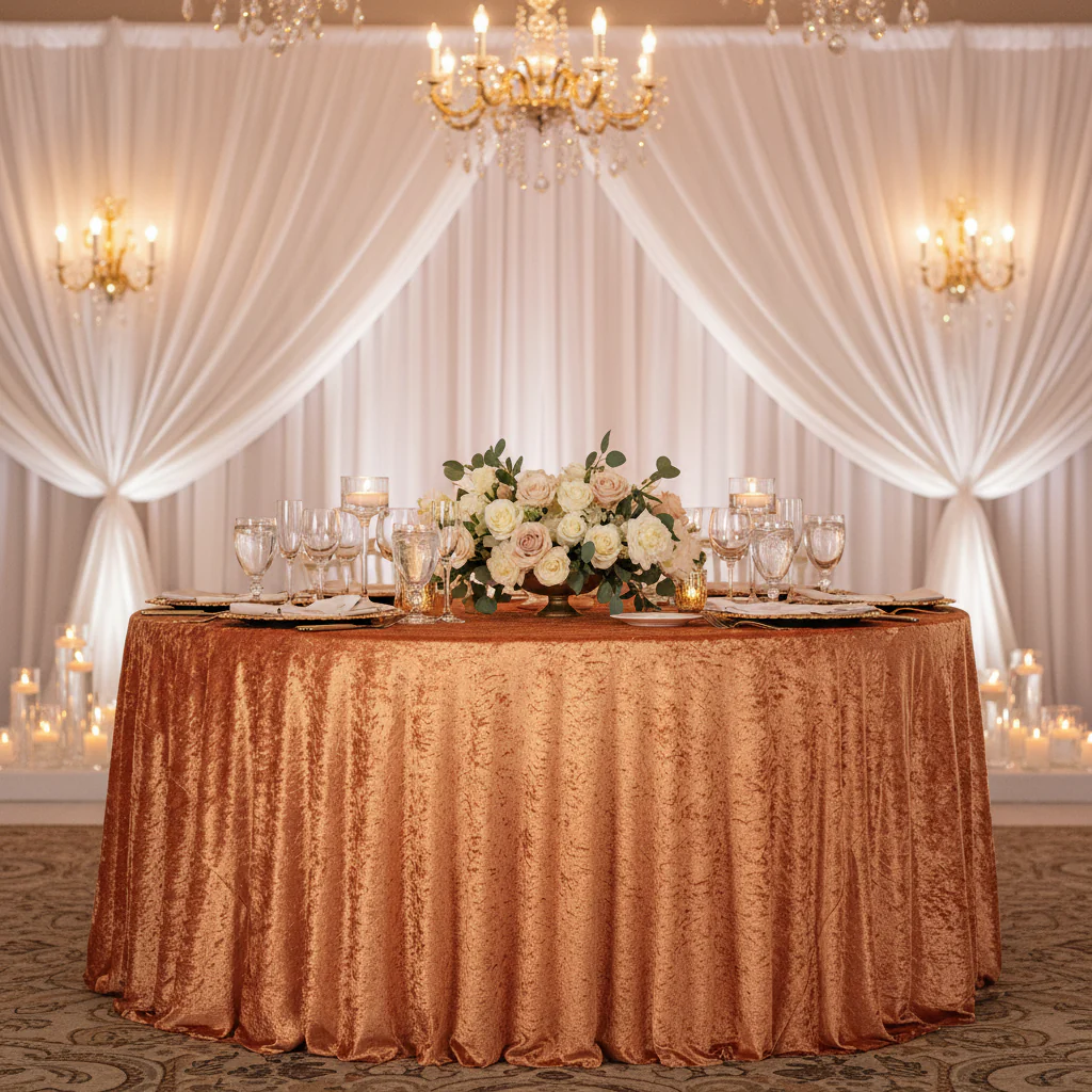 Velvet 132" Round Tablecloth - Rust - Image 2