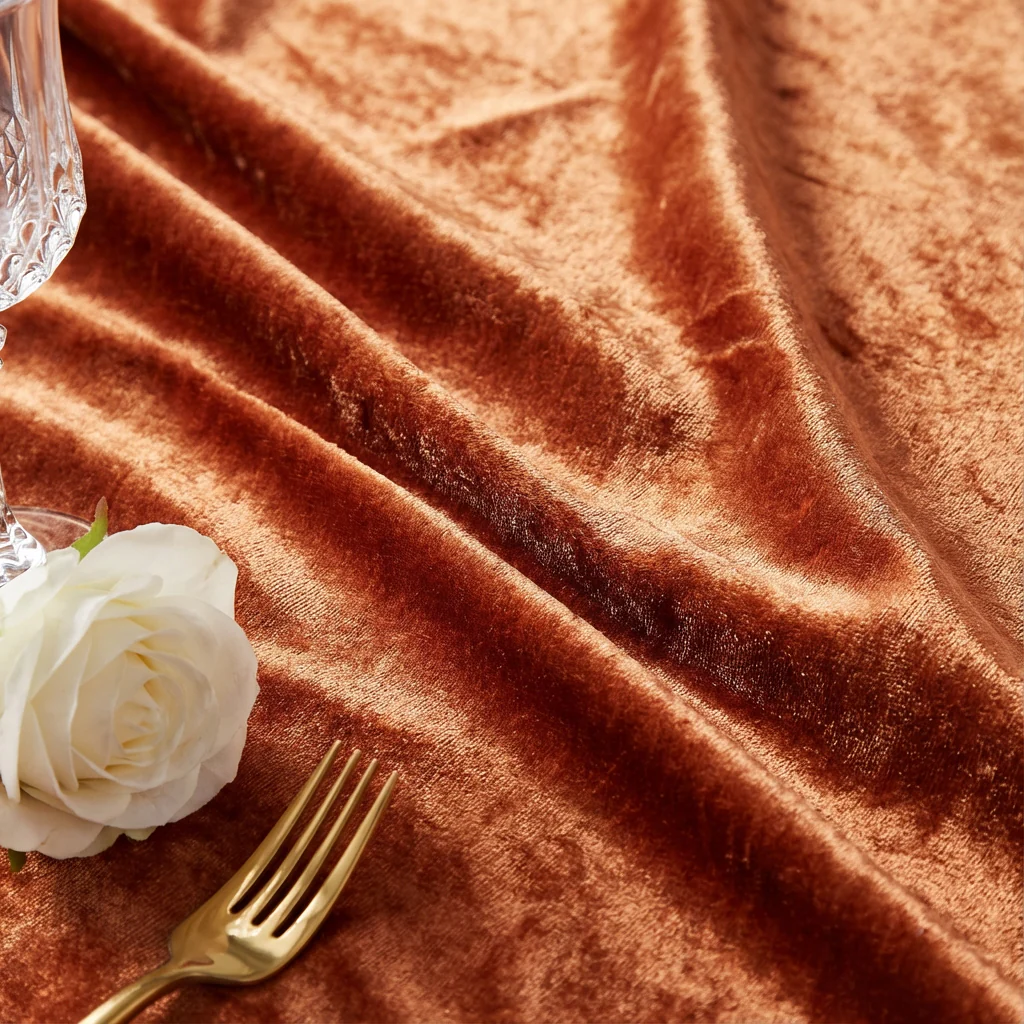 Velvet 132" Round Tablecloth - Rust - Image 5