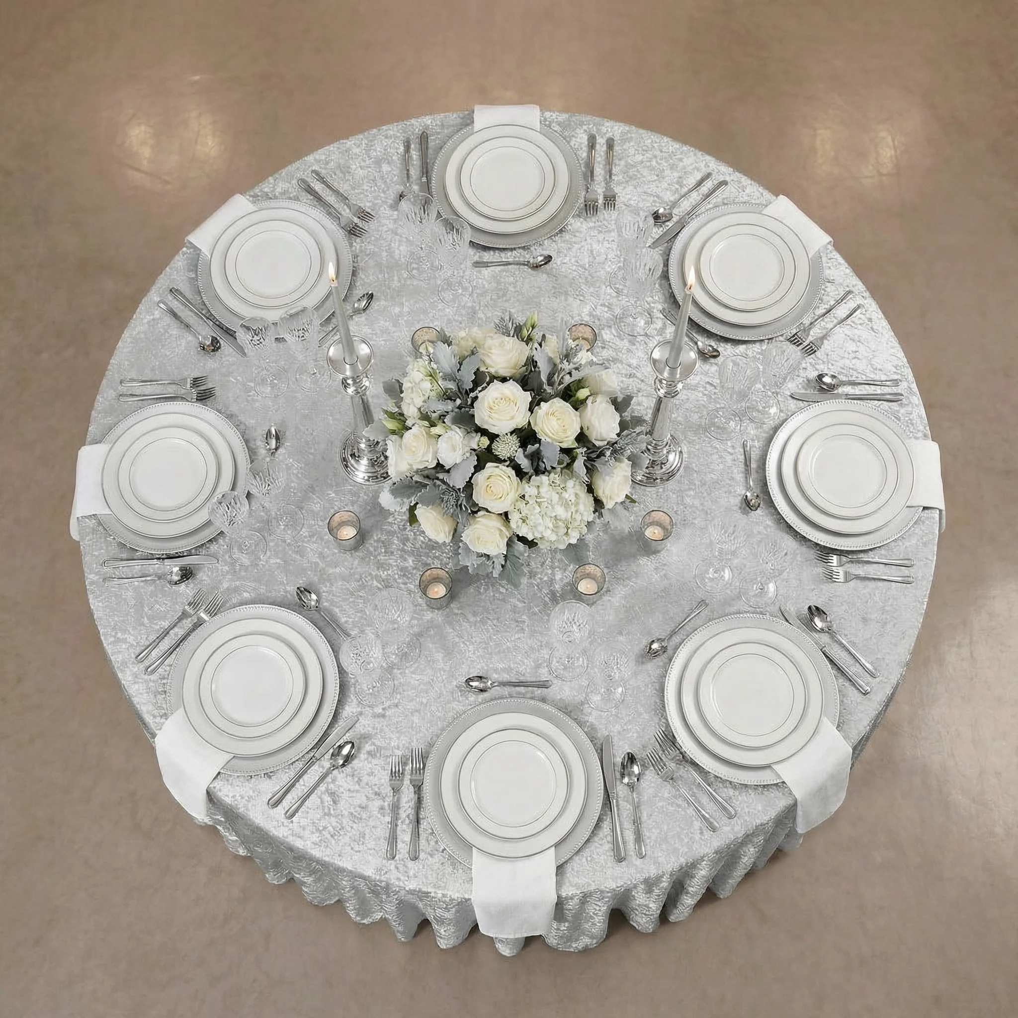 Velvet 132" Round Tablecloth - Silver - Image 3