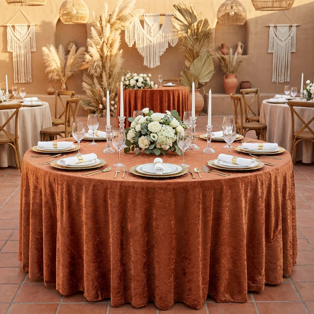 Velvet 132" Round Tablecloth - Terracotta - Image 2
