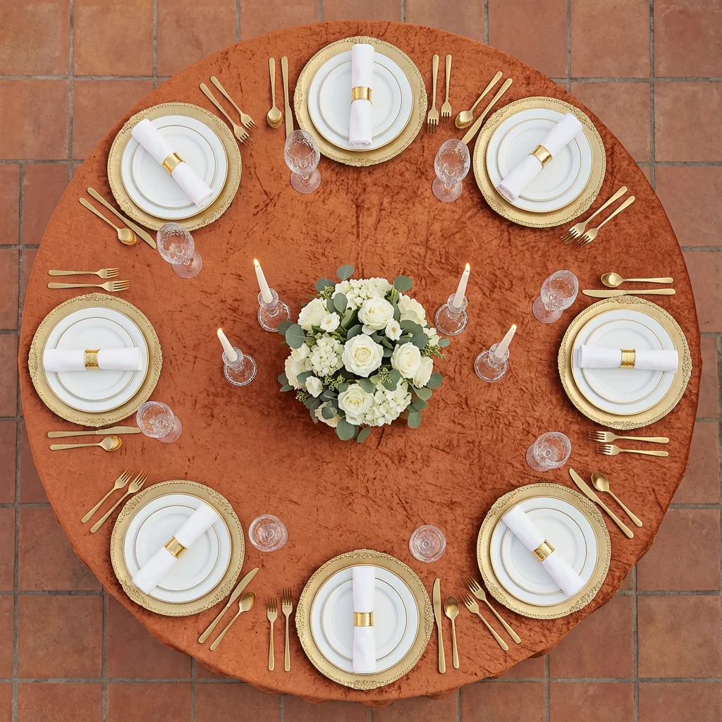 Velvet 132" Round Tablecloth - Terracotta - Image 3
