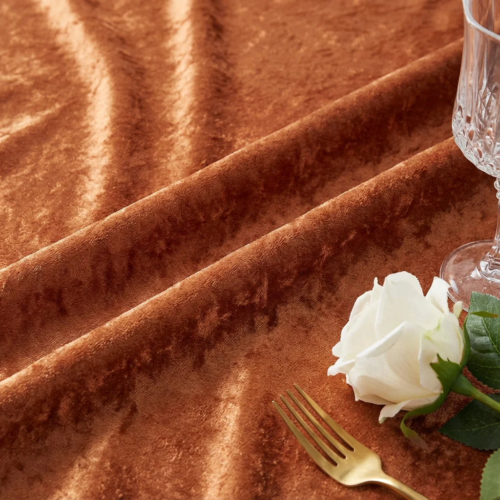 Velvet 132" Round Tablecloth - Terracotta - Image 4